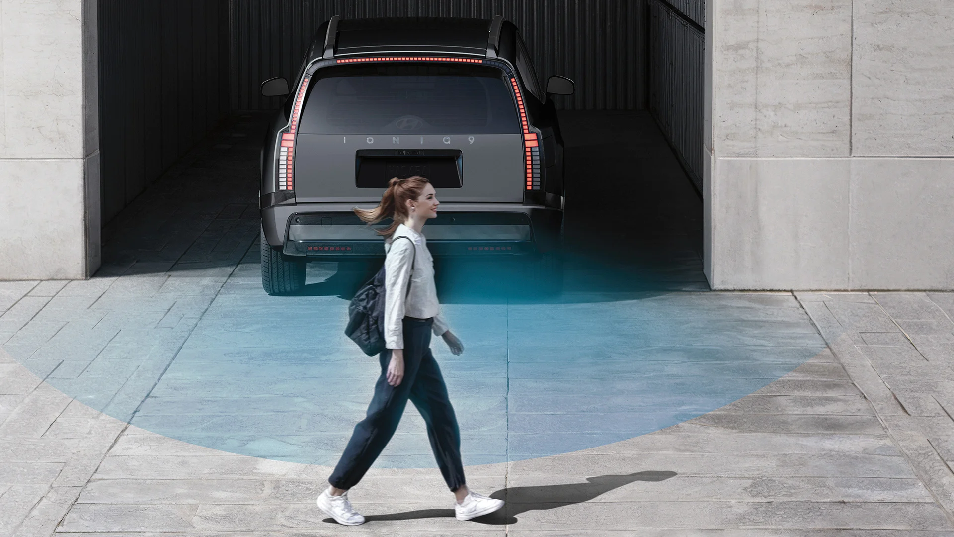 Rear exterior view of the 2027 Hyundai IONIQ 9 demonstrating Parking Collision-Avoidance Assist