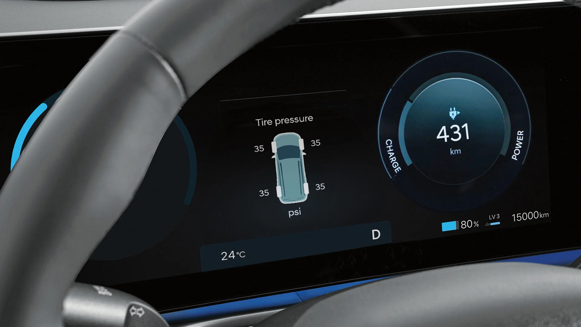 Interior view of the 2027 Hyundai IONIQ 9 demonstrating Standard Tire Pressure Monitoring System (TPMS)