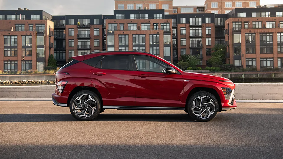 Side exterior view of a 2027 Hyundai Kona