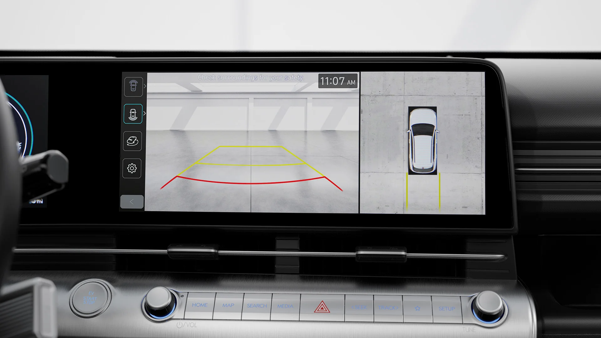 The available surround view monitor provides multiple perspectives of your surroundings when you park. Choose between a front, rear, curbside, full 360-degree or even an aerial view. You can also zoom in or out from the touch-screen display to get the best viewpoint.