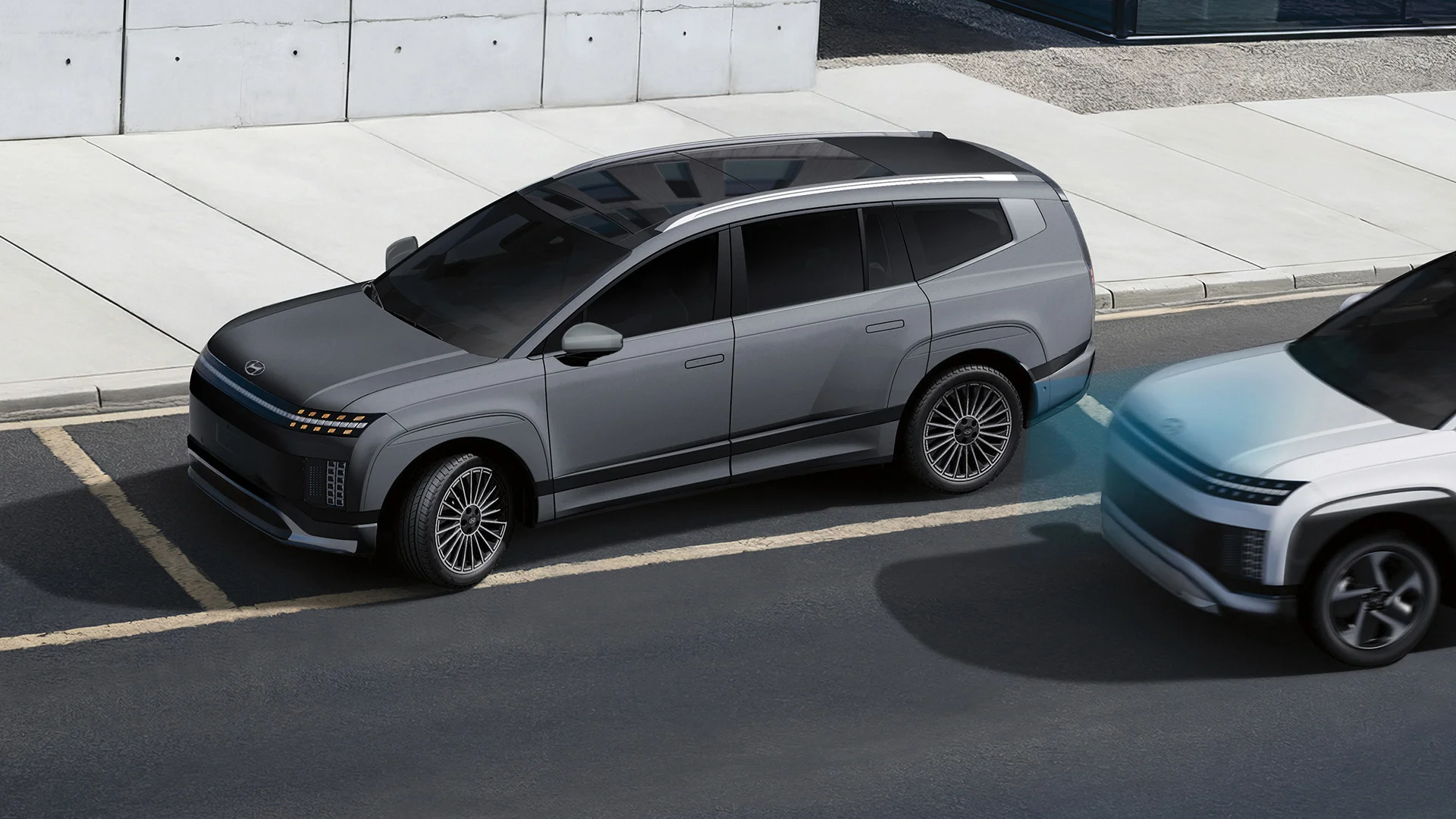 Side exterior view of the 2027 Hyundai IONIQ 9 demonstrating Standard Blind-Spot Collision-Avoidance Assist